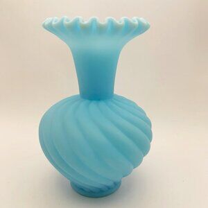Vintage Fenton Mist Blue Frosted Satin Glass Swirled Vase